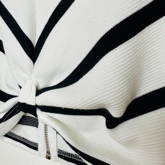 Ezra Black & White Striped Sleeveless V-Neck Crop Gathered Front Knot Back Zip S - Picture 5 of 13